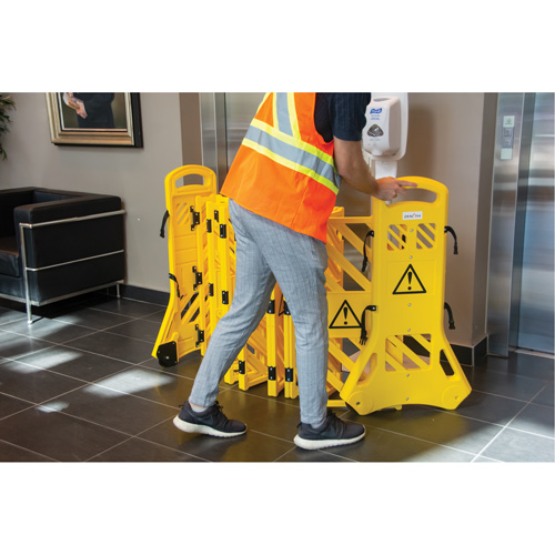Portable Mobile Barrier, 40" H x 13' L, Yellow Oxymax Inc