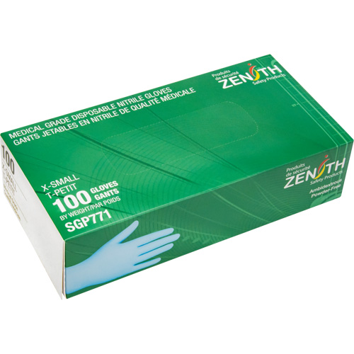 Gants jetables de calibre m&eacute;dical r&eacute;sistants &agrave; la perforation, T-petit, Nitrile, 4,5 mils, Sans poudre, Bleu, Classe 2 Oxymax Inc