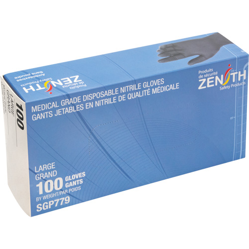 Gants jetables de calibre m&eacute;dical r&eacute;sistants &agrave; la perforation, Grand, Nitrile, 5 mils, Sans poudre, Noir, Classe 2 Oxymax Inc