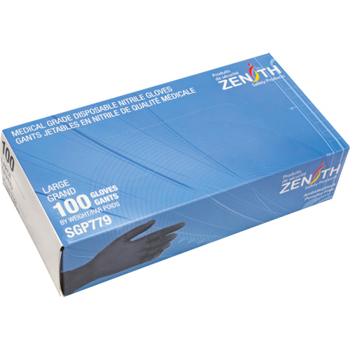 Gants jetables de calibre m&eacute;dical r&eacute;sistants &agrave; la perforation, Grand, Nitrile, 5 mils, Sans poudre, Noir, Classe 2 Oxymax Inc