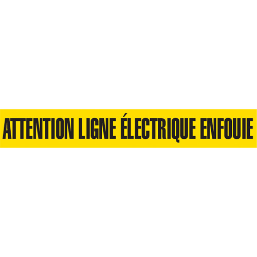 "Attention Ligne &eacute;lectrique Enfouie" Barricade Tape, French, 3" W x 1000' L, Black on Yellow Oxymax Inc