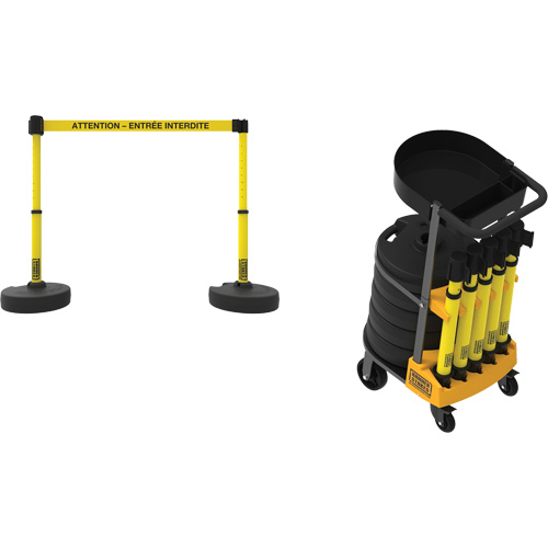Plus Portable Barrier System Cart Package with Tray, 75' L, Metal/Plastic, Yellow Oxymax Inc