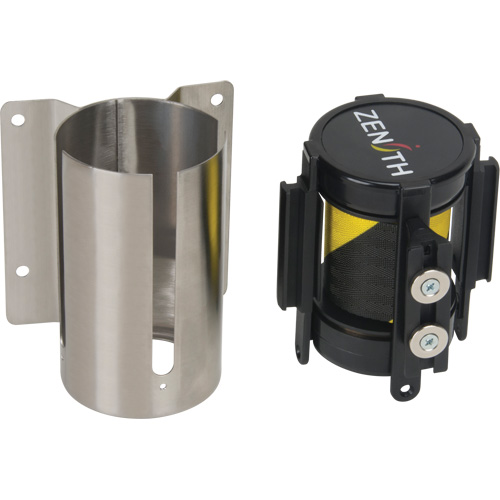 Wall Mount Barrier with Magnetic Tape, Steel, Screw Mount, 7', Black and Yellow Tape Oxymax Inc