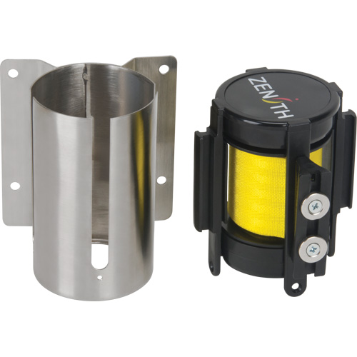 Wall Mount Barrier with Magnetic Tape, Steel, Screw Mount, 7', Yellow Tape Oxymax Inc