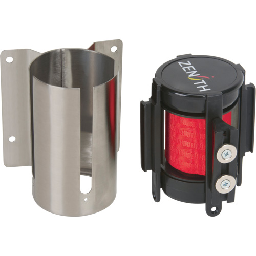 Barri&egrave;re &agrave; fixation murale avec ruban magn&eacute;tique, Acier, Fixation par vis, 7', Ruban Rouge Oxymax Inc