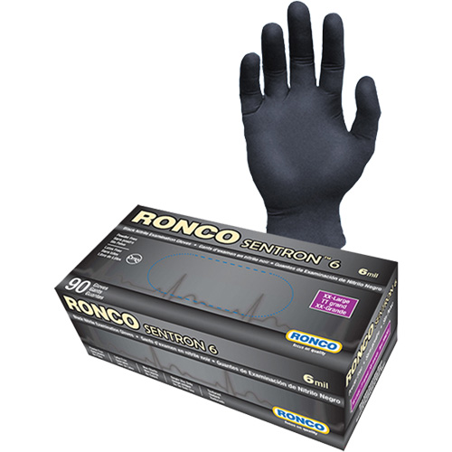 Gants d'examen jetables Sentron 6, 2T-Grand, Nitrile, 6 mils, Sans poudre, Noir, Classe 2 Oxymax Inc
