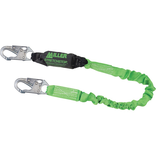 Longe &agrave; amortisseur de choc Miller StretchStop, 6', Point d'ancrage &agrave; Mousqueton verrouillable, Mousqueton verrouillable aux jambes, Polyester Oxymax Inc