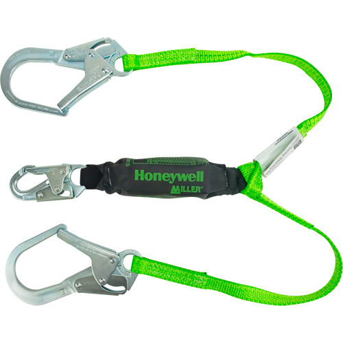 Miller&reg; HP Shock-Absorbing Lanyard, 4', Locking Rebar Hook Center, Locking Snap Hook Leg Ends, Polyester Oxymax Inc