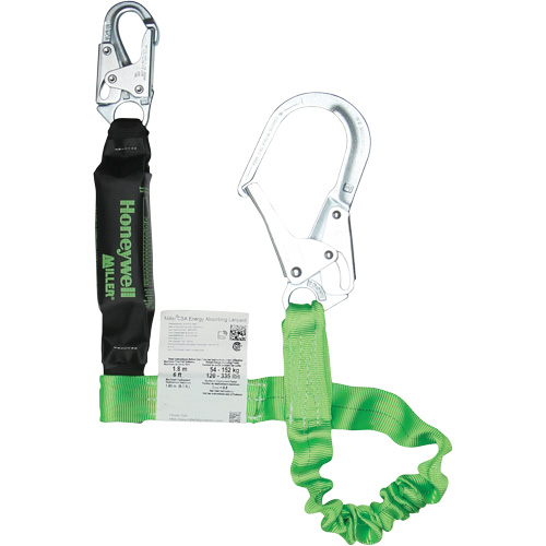 Miller&reg; StretchStop&reg; Shock-Absorbing Lanyard, 6', Scaffold Hook Center, Locking Snap Hook Leg Ends, Polyester Oxymax Inc