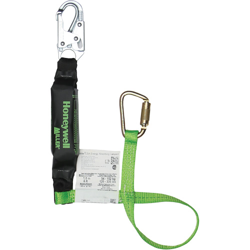 Miller&reg; HP Shock-Absorbing Lanyard, 4', Carabiner Center, Locking Snap Hook Leg Ends, Polyester Oxymax Inc