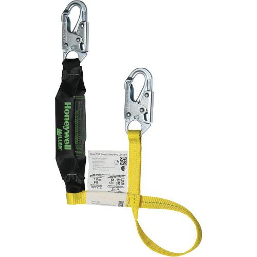 Miller&reg; HP Shock-Absorbing Lanyard, 4', Locking Snap Hook Center, Locking Snap Hook Leg Ends, Polyester Oxymax Inc
