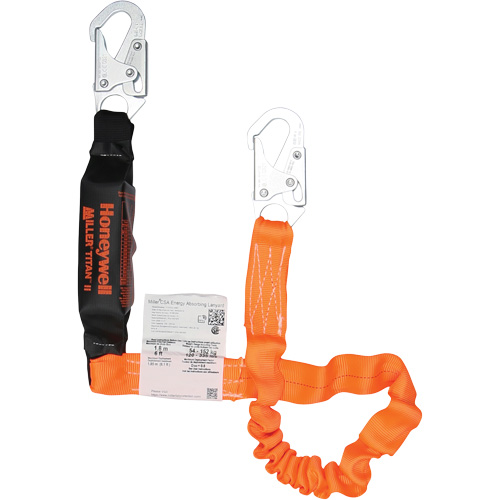 Titan Energy-Absorbing Lanyard, 6', Locking Snap Hook Center, Locking Snap Hook Leg Ends, Polyester Oxymax Inc