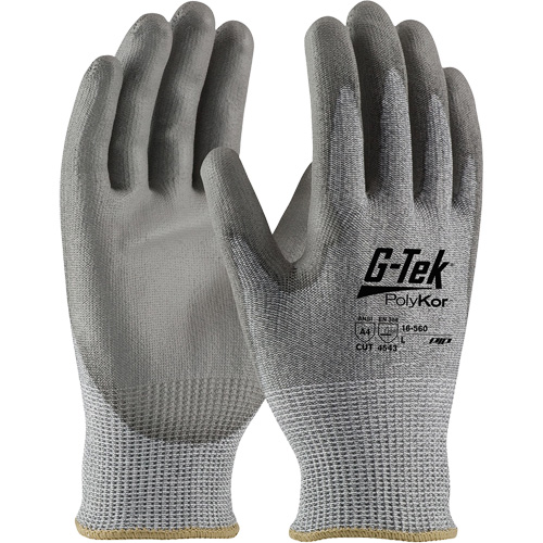 Gants r&eacute;sistants aux coupures G-Tek PolyKor, Taille Petit, Calibre 13, Rev&ecirc;tement Polyur&eacute;thane, Enveloppe en Poly&eacute;thyl&egrave;ne, ASTM ANSI niveau A4/EN 388 niveau 5/EN 388 niveau D Oxymax Inc