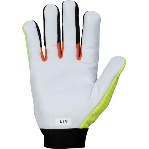 ClutchGear&reg; High-Visibility Mechanic's Gloves, Grain Goatskin Palm, Size Medium Oxymax Inc