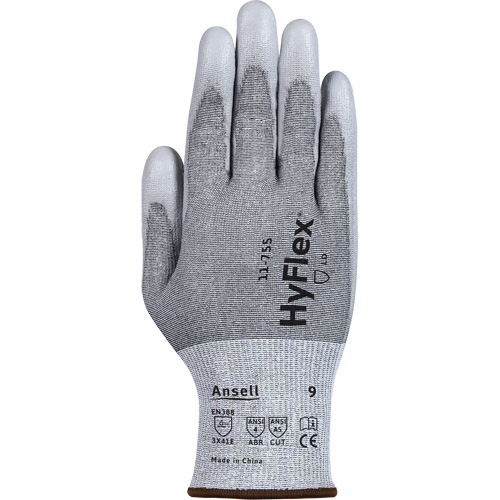 Gants r&eacute;sistants aux coupures 11-755  Hyflex, Taille 6, Calibre 18, Rev&ecirc;tement Polyur&eacute;thane, Enveloppe en Polyester/PEHP/Tungst&egrave;ne/Spandex, ASTM ANSI niveau A5/EN 388 niveau E Oxymax Inc