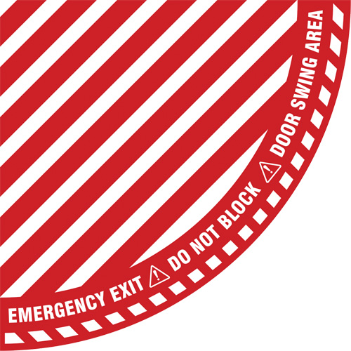 "Emergency Exit" Quarter Circle Swing Door Floor Sign, Adhesive, English with Pictogram Oxymax Inc
