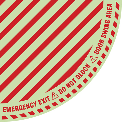 "Emergency Exit" Quarter Circle Swing Door Floor Sign, Adhesive, English with Pictogram Oxymax Inc
