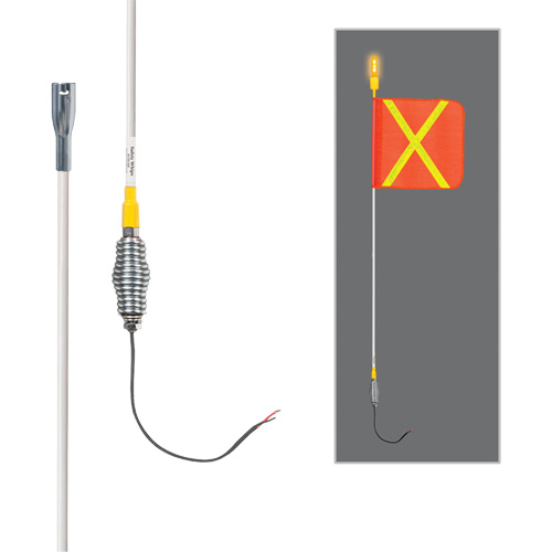 Tiges de s&eacute;curit&eacute; tout-temps de s&eacute;rie lourde avec lumi&egrave;re DEL constante Safety Whip, Fixation Ressort, Hauteur 3', Orange avec X r&eacute;fl&eacute;chissant Oxymax Inc