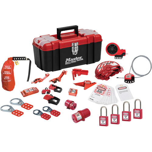 Trousse de cadenassage avec cadenas en thermoplastique de qualit&eacute; sup&eacute;rieure Zenex, Ensemble &eacute;lectrique/Vanne, 27 composants compris Oxymax Inc