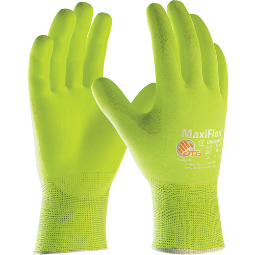 Gants sans coutures haute visibilit&eacute; ATG MaxiFlex Ultimate, Grand, R&ecirc;vetement Nitrile, Calibre 15, Enveloppe en Nylon/&eacute;lasthanne Oxymax Inc