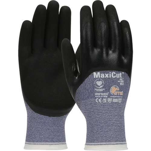 Gants r&eacute;sistants aux coupures dans un milieu de travail huileux ATG MaxiCut, Taille Grand, Calibre 15, Rev&ecirc;tement Nitrile, Enveloppe en Fil technique, ASTM ANSI niveau A3/EN 388 niveau 4/EN 388 niveau C Oxymax Inc