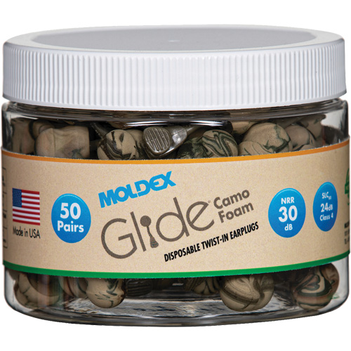 Bouchons d'oreilles en mousse camo Glide, Vrac - Contenant Oxymax Inc