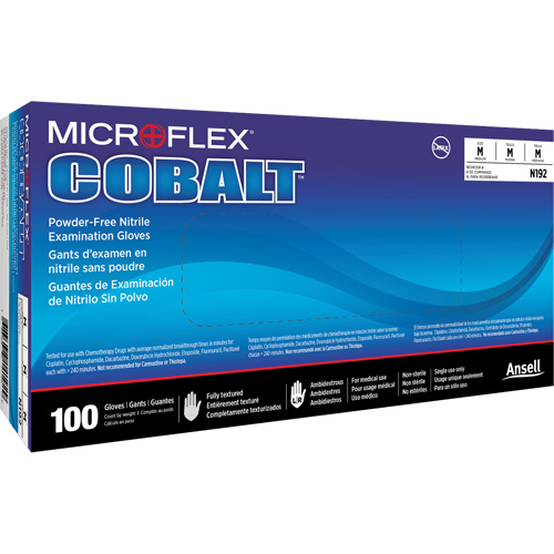 Gants d'examen d'usage multiple Microflex Cobalt N19, T-petit, Nitrile, 3,9 mils, Sans poudre, Bleu, Classe 2 Oxymax Inc