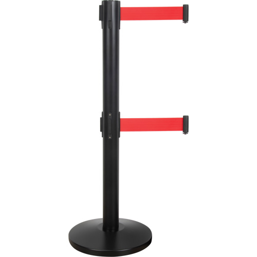 Barri&egrave;re pour le contr&ocirc;le des foules &agrave; courroie double, Acier, 35" h, Ruban Rouge, Longueur du ruban 7' Oxymax Inc