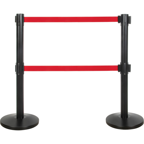Barri&egrave;re pour le contr&ocirc;le des foules &agrave; courroie double, Acier, 35" h, Ruban Rouge, Longueur du ruban 7' Oxymax Inc