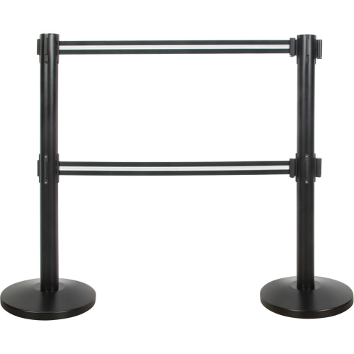 Barri&egrave;re pour le contr&ocirc;le des foules &agrave; courroie double, Acier, 35" h, Ruban Noir/Blanc, Longueur du ruban 7' Oxymax Inc
