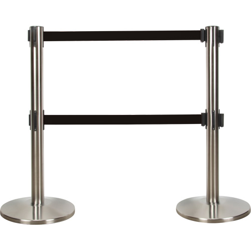 Barri&egrave;re pour le contr&ocirc;le des foules &agrave; courroie double, Acier, 35" h, Ruban Noir, Longueur du ruban 7' Oxymax Inc