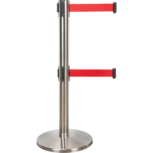 Barri&egrave;re pour le contr&ocirc;le des foules &agrave; courroie double, Acier, 35" h, Ruban Rouge, Longueur du ruban 7' Oxymax Inc
