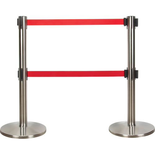 Barri&egrave;re pour le contr&ocirc;le des foules &agrave; courroie double, Acier, 35" h, Ruban Rouge, Longueur du ruban 7' Oxymax Inc