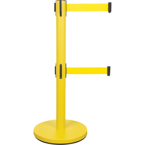 Barri&egrave;re pour le contr&ocirc;le des foules &agrave; courroie double, Acier, 35" h, Ruban Jaune, Longueur du ruban 7' Oxymax Inc