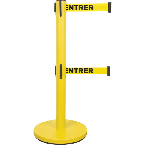 Barri&egrave;re pour le contr&ocirc;le des foules &agrave; courroie double, Acier, 35" h, Ruban Jaune, Longueur du ruban 7' Oxymax Inc