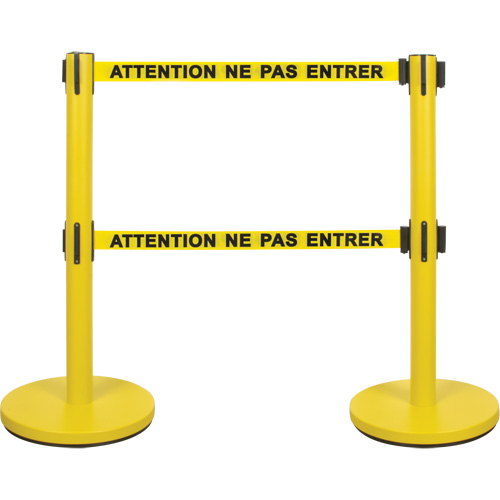 Barri&egrave;re pour le contr&ocirc;le des foules &agrave; courroie double, Acier, 35" h, Ruban Jaune, Longueur du ruban 7' Oxymax Inc