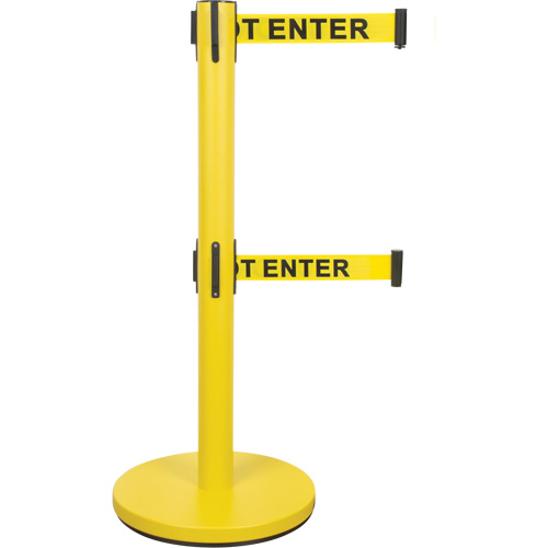 Barri&egrave;re pour le contr&ocirc;le des foules &agrave; courroie double, Acier, 35" h, Ruban Jaune, Longueur du ruban 7' Oxymax Inc