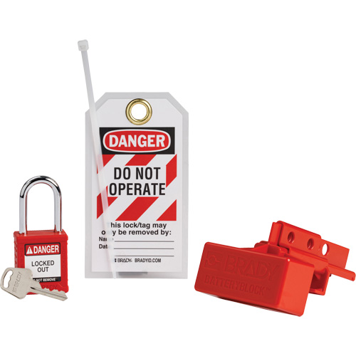 Dispositif de cadenassage pour connecteurs dalimentation de chariot &eacute;l&eacute;vateur BatteryBlock avec cadenas de s&eacute;curit&eacute; en nylon, Ensemble &eacute;lectrique, 3 composants compris Oxymax Inc