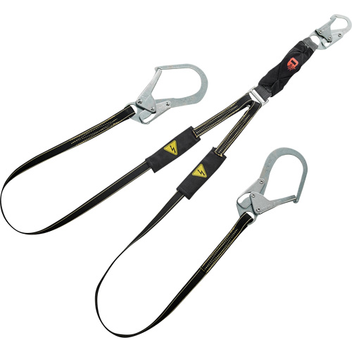 Longe &agrave; amortisseur d'&eacute;nergie pour le soudage V-Series, 6', Point d'ancrage &agrave; Crochet d'armature, Crochet mousqueton aux jambes, Kevlar/M&eacute;tal/Nylon Oxymax Inc