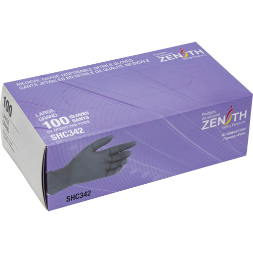 Gants jetables de calibre m&eacute;dical, Grand, Nitrile, 6 mils, Sans poudre, Noir, Classe 2 Oxymax Inc