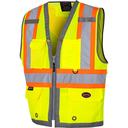 6673 Mesh-Back Zip-Front Surveyor's Vest, High Visibility Lime-Yellow, Small, Polyester Oxymax Inc