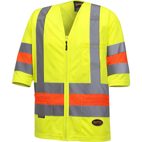 6019 Short-Sleeved Quebec Traffic Control Shirt, Polyester, X-Small, High Visibility Lime-Yellow Oxymax Inc