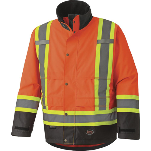 5400 300D Trilobal Ripstop Waterproof Safety Jacket, Polyester, Black/High Visibility Orange, Small Oxymax Inc