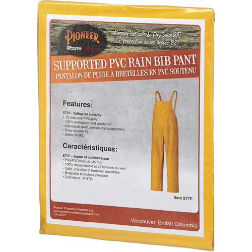 577P Storm Master&reg; Bib Pants, Small, Polyester/PVC, Yellow Oxymax Inc