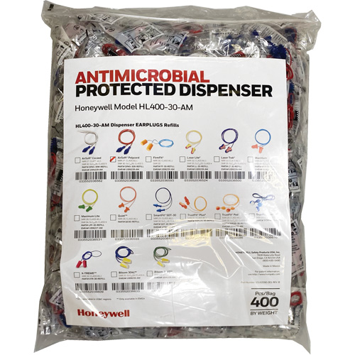 Recharge de bouchons doreille AS-30R pour le distributeur HL400, Vrac - Sac en poly, Avec cordon Oxymax Inc