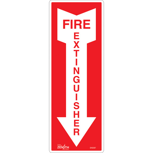 Enseigne Fire Extinguisher, 5" x 14", Vinyle, Anglais avec pictogramme Oxymax Inc