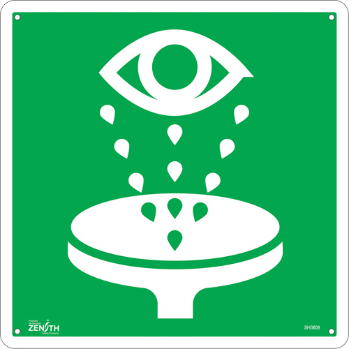 Enseigne de s&eacute;curit&eacute; conforme &agrave; la CSA - Eye Wash, 12" x 12", Aluminium, Pictogramme Oxymax Inc