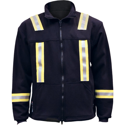 Flame Resistant Striped Full Zip Fleece Jacket, Large, Navy Blue Oxymax Inc