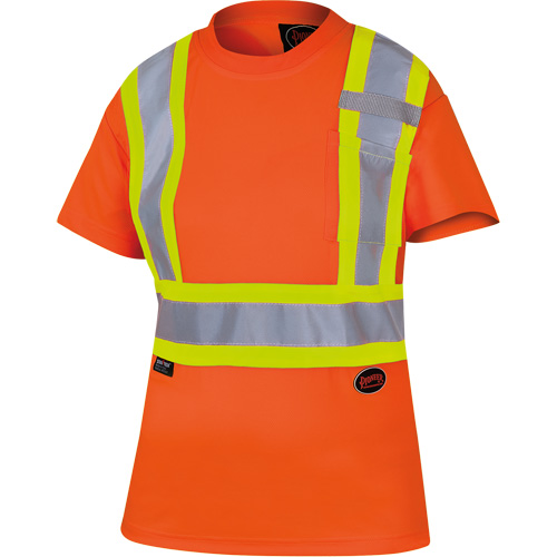 6948 Women's Bird's-Eye Safety T-Shirt, Polyester, X-Small, High Visibility Orange Oxymax Inc