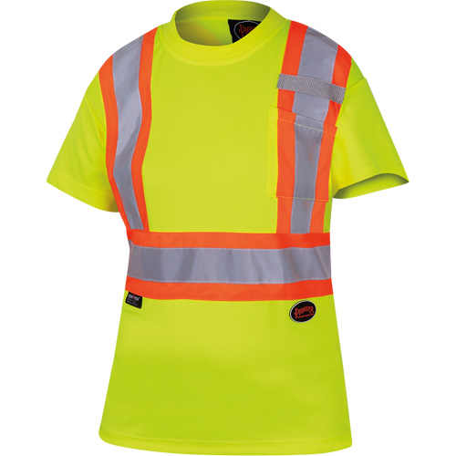 6949 Women's Bird's-Eye Safety T-Shirt, Polyester, X-Small, High Visibility Lime-Yellow Oxymax Inc